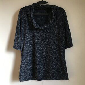 Blue Heathered Cowl Neck Jersey Knit 1/2 Sleeve Top